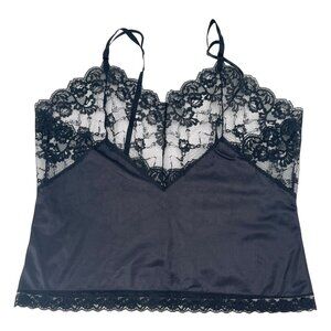 Vintage 70s 80s Black Lace Bust Slip Cami Layering Top